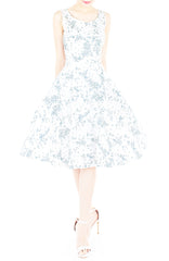Japanese Plum Blossoms Flare Midi Dress - Winter White