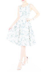 Japanese Plum Blossoms Flare Midi Dress - Winter White