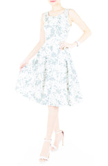 Japanese Plum Blossoms Flare Midi Dress - Winter White