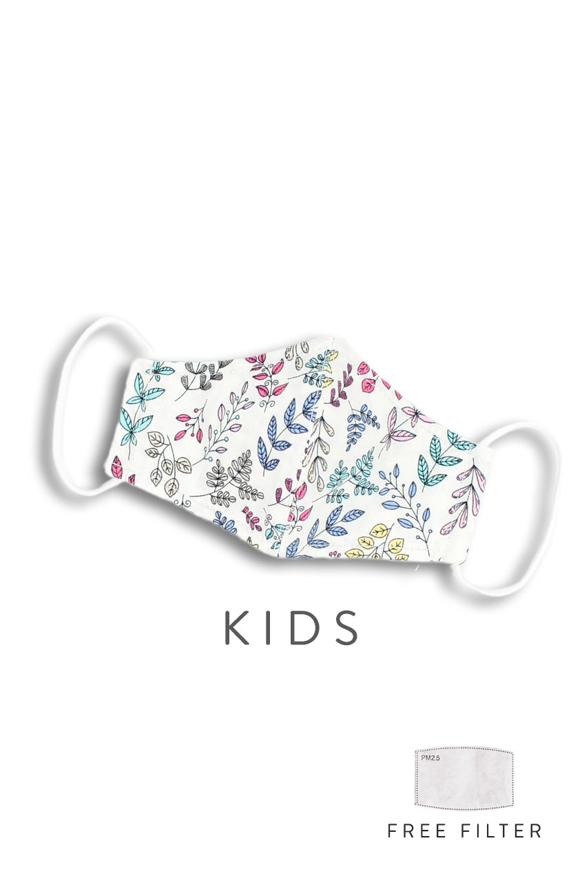 KIDS Ferns Illustrated Pure Cotton Face Mask - Off White