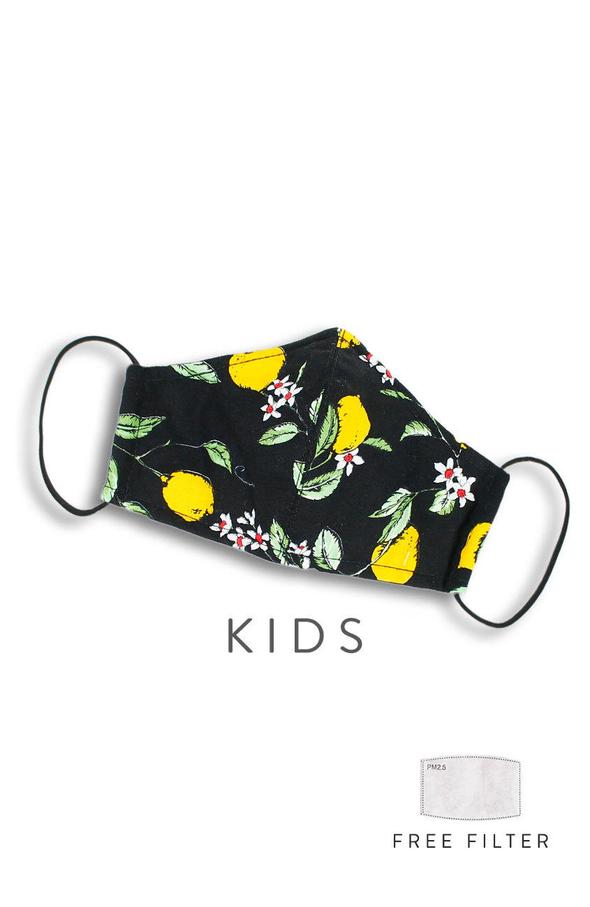 KIDS Italian Limoncello Pure Cotton Face Mask - Noir Black