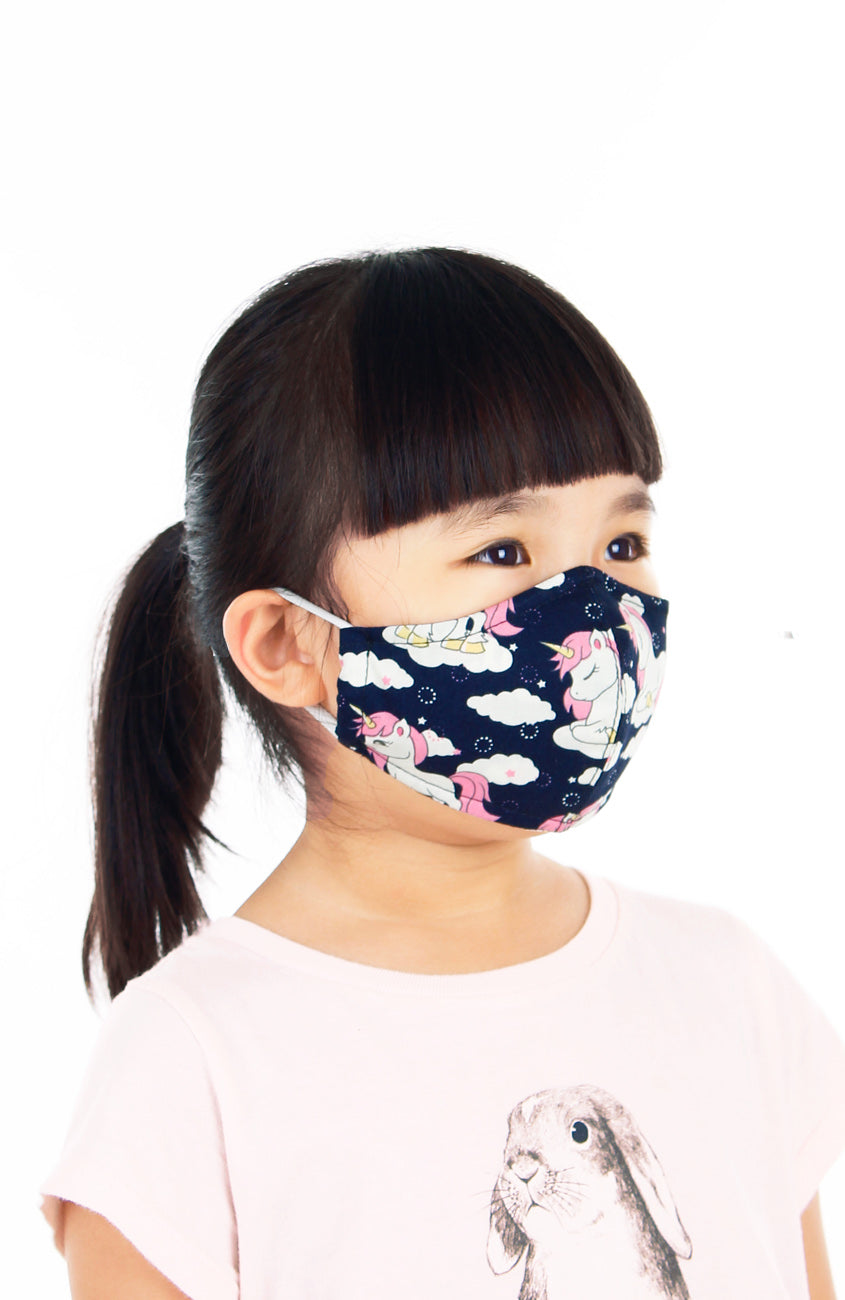 KIDS Magical Unicorn Pure Cotton Face Mask - Midnight Blue