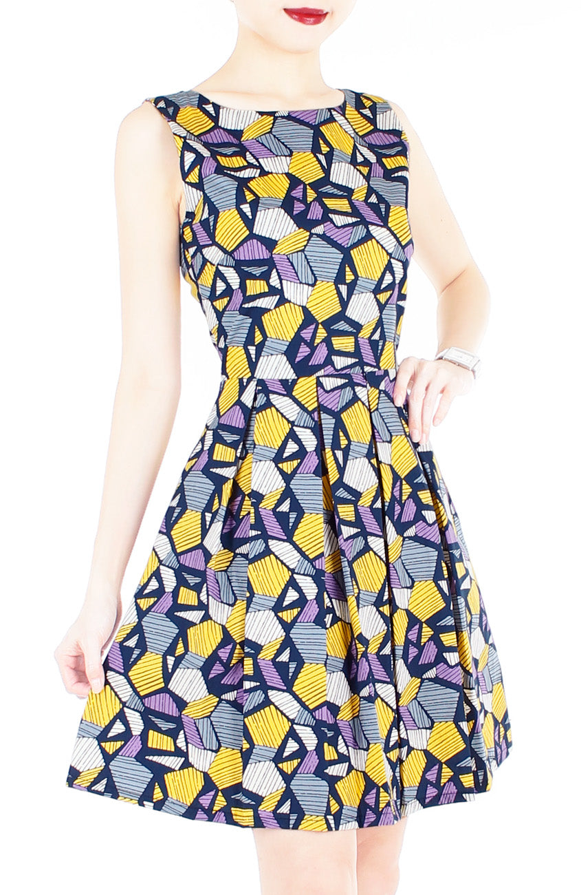 Kaleidoscope Ice Flakes Flare Dress - Night Blue