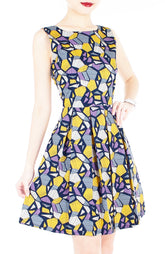 Kaleidoscope Ice Flakes Flare Dress - Night Blue