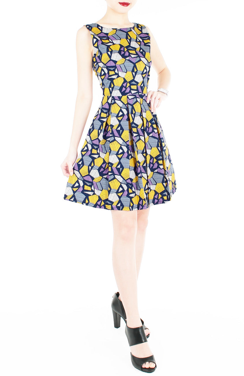 Kaleidoscope Ice Flakes Flare Dress - Night Blue