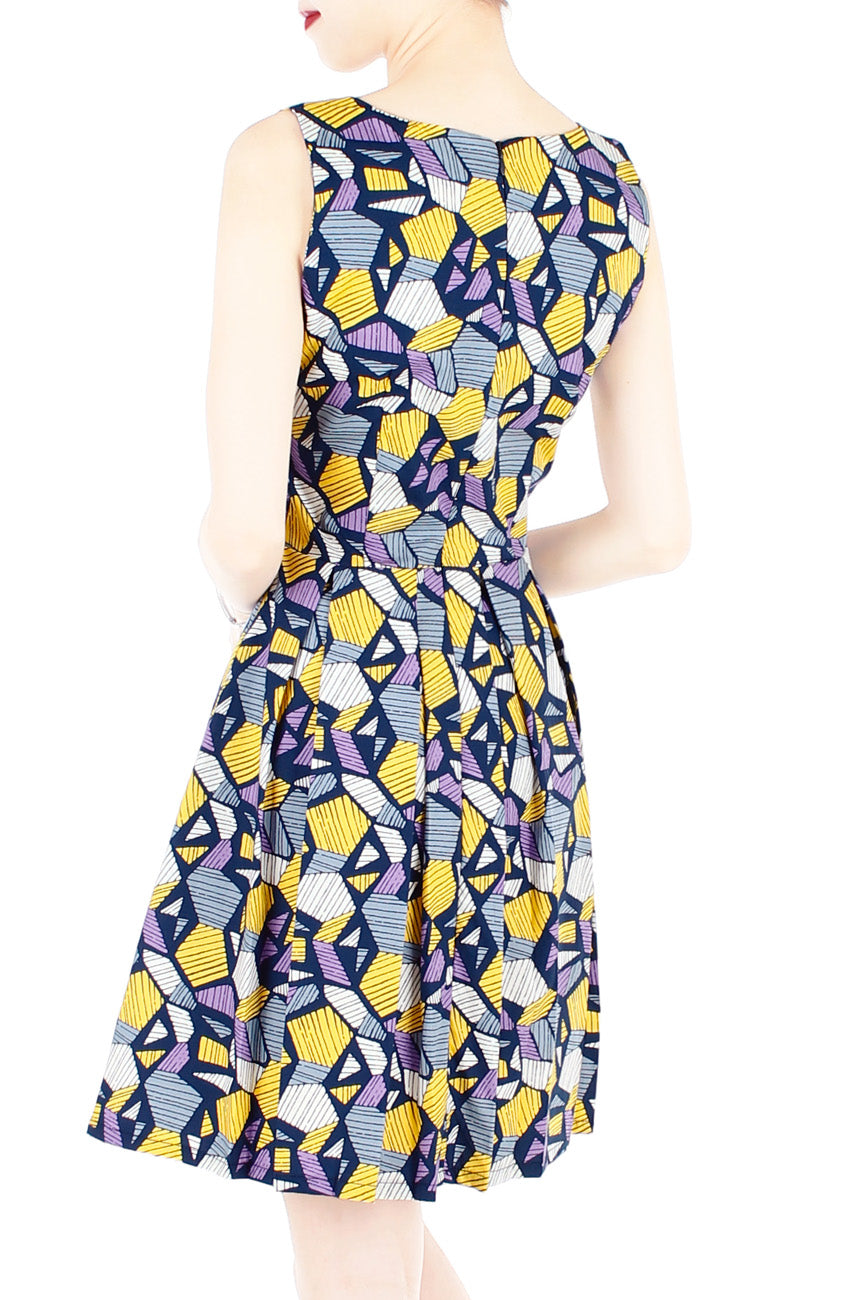 Kaleidoscope Ice Flakes Flare Dress - Night Blue