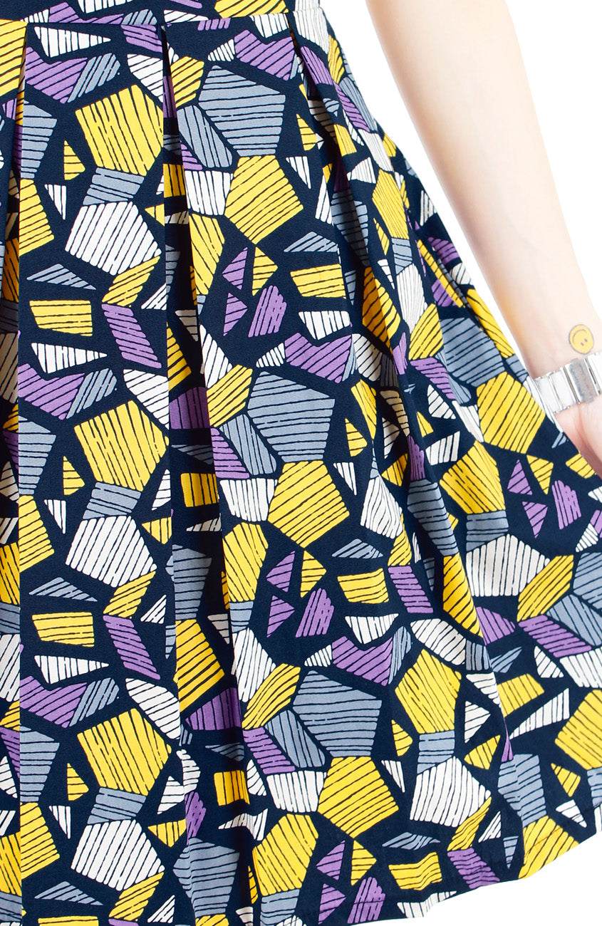 Kaleidoscope Ice Flakes Flare Dress - Night Blue