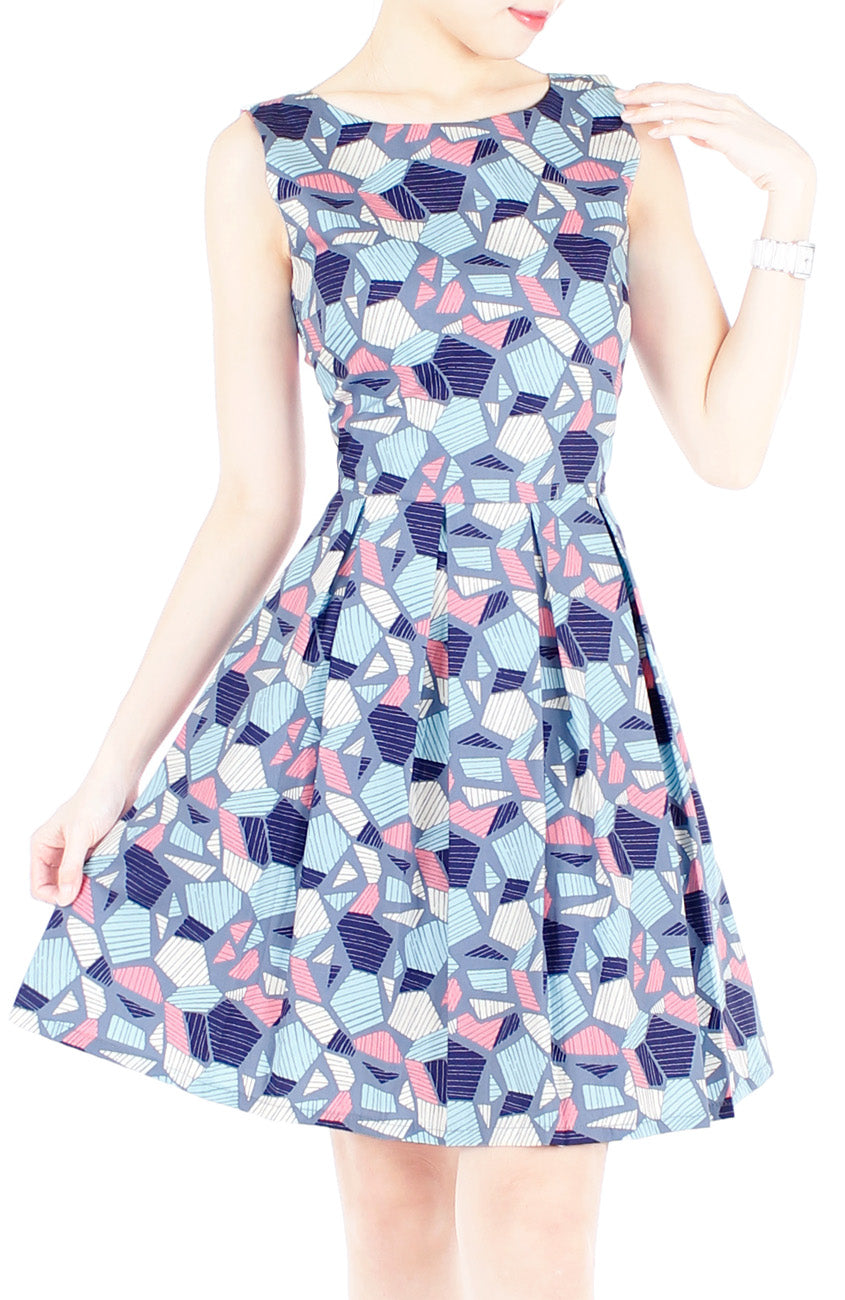 Kaleidoscope Ice Flakes Flare Dress - Sky Blue