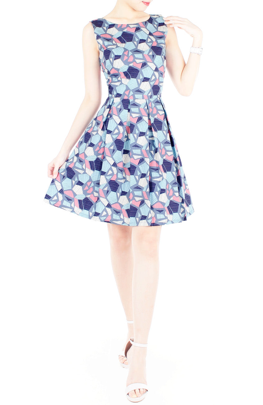 Kaleidoscope Ice Flakes Flare Dress - Sky Blue