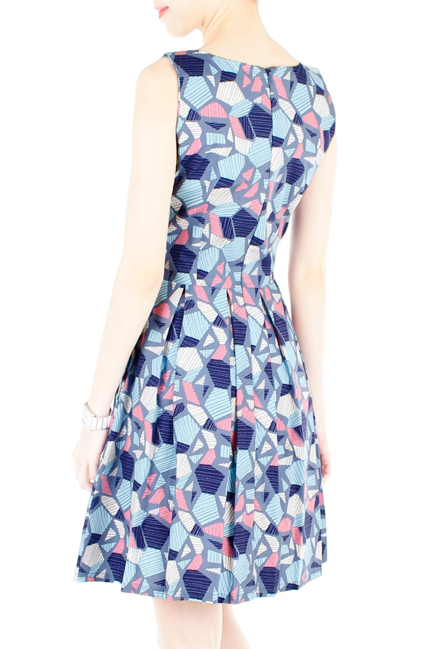 Kaleidoscope Ice Flakes Flare Dress - Sky Blue