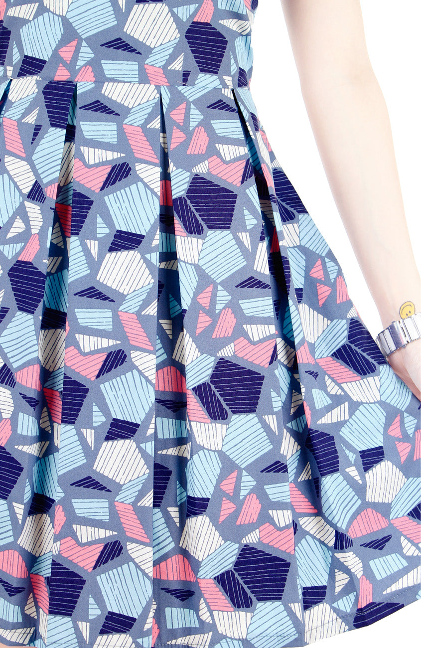 Kaleidoscope Ice Flakes Flare Dress - Sky Blue