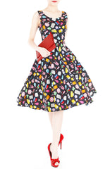 Kawaii Soap Opera Flare Midi Dress - Black
