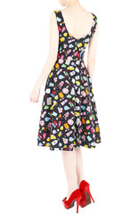 Kawaii Soap Opera Flare Midi Dress - Black