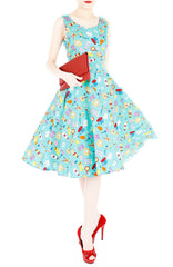 Kawaii Soap Opera Flare Midi Dress - Turquoise