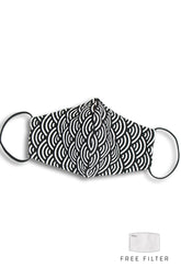 Kyoto Seigaiha Pure Cotton Face Mask - Noir Black