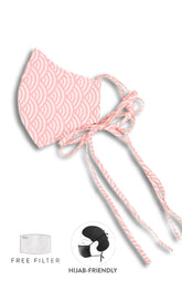 Kyoto Seigaiha Pure Cotton Face Mask with Head Ties - Sakura Pink