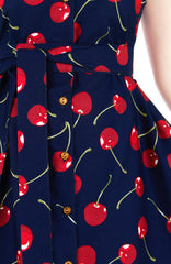 Lady Love Song Flare Dress with Wooden Buttons - Cherry