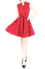 Lady Love Song Flare Dress with Wooden Buttons - Polka Dot Red