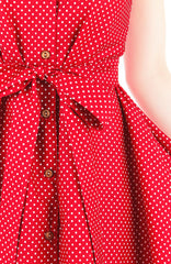 Lady Love Song Flare Dress with Wooden Buttons - Polka Dot Red