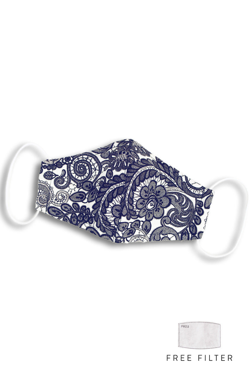 Ladylike Lace Pure Cotton Face Mask - Royal Blue