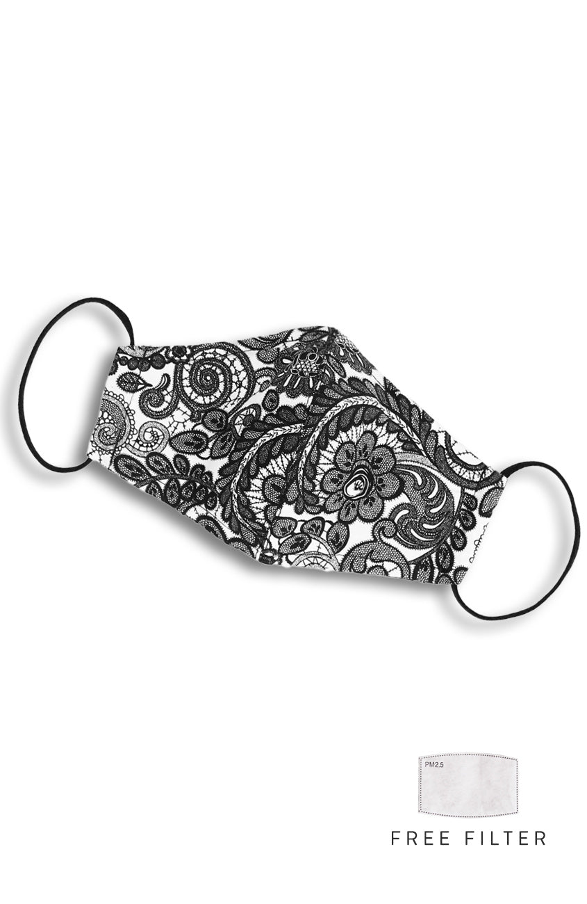 Ladylike Lace Pure Cotton Face Mask - White & Black