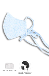 Ladylike Lace Pure Cotton Face Mask with Head Ties - Ice Blue