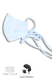 Ladylike Lace Pure Cotton Face Mask with Head Ties - Ice Blue