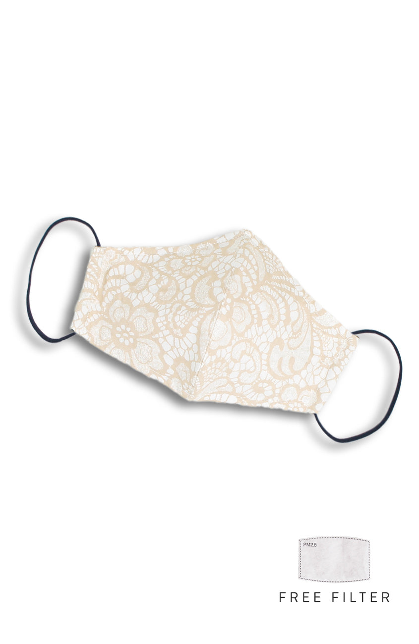 Lavished in Lace Pure Cotton Face Mask - Champagne