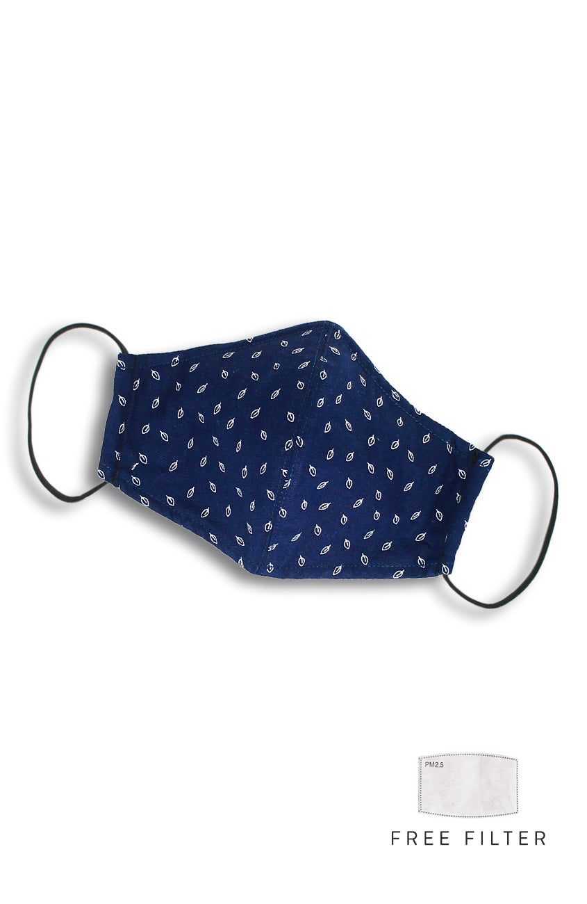 Leaf it to Luck Pure Cotton Face Mask - Navy Blue
