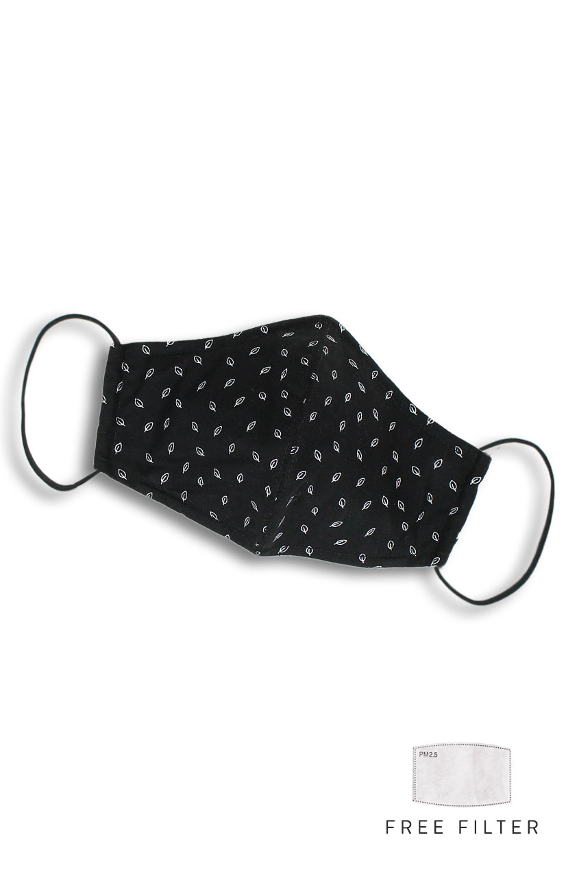 Leaf it to Luck Pure Cotton Face Mask - Noir Black