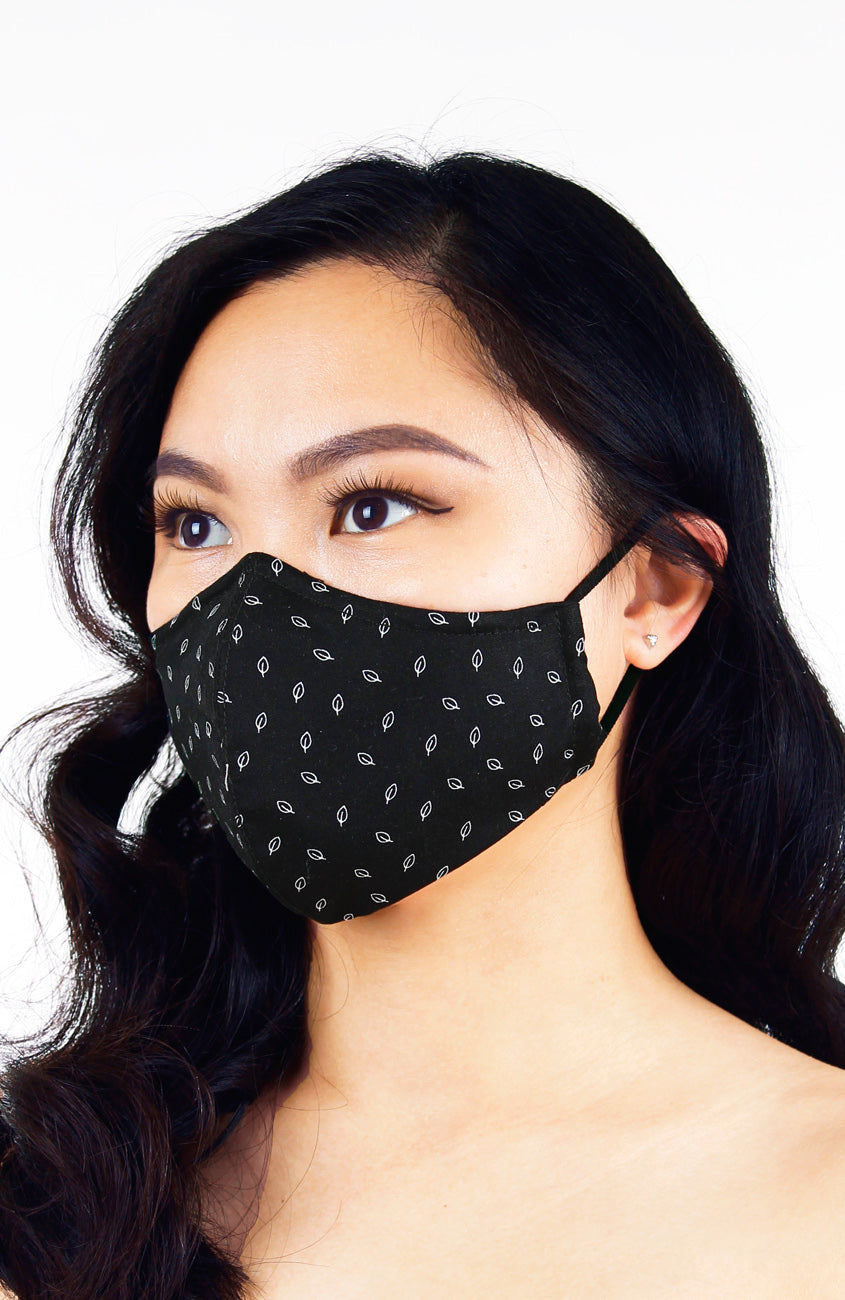 Leaf it to Luck Pure Cotton Face Mask - Noir Black