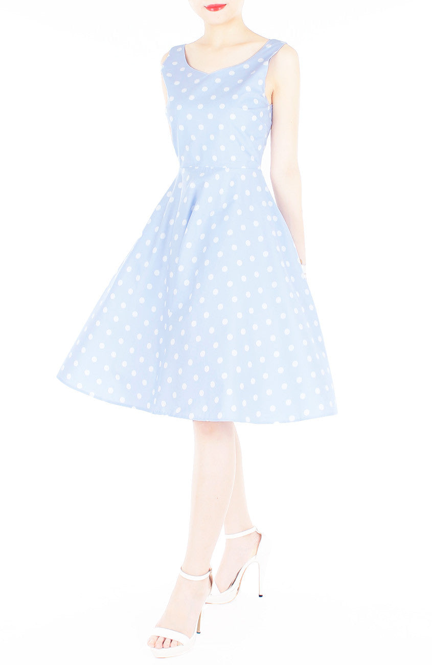 ‘Let’s Do The Polka’ Flare Midi Dress - Baby Blue