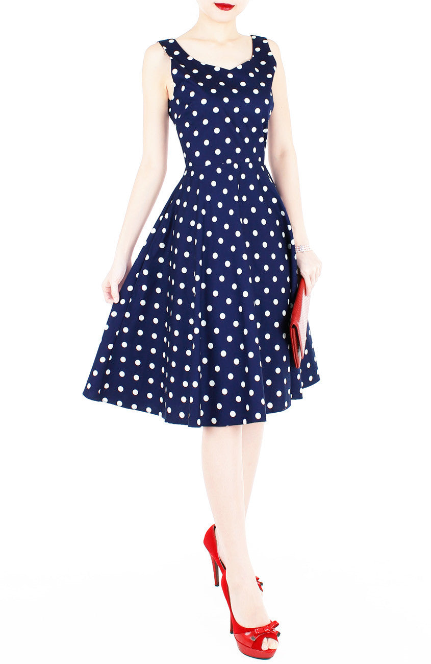 ‘Let’s Do The Polka’ Flare Midi Dress - Admiral Blue