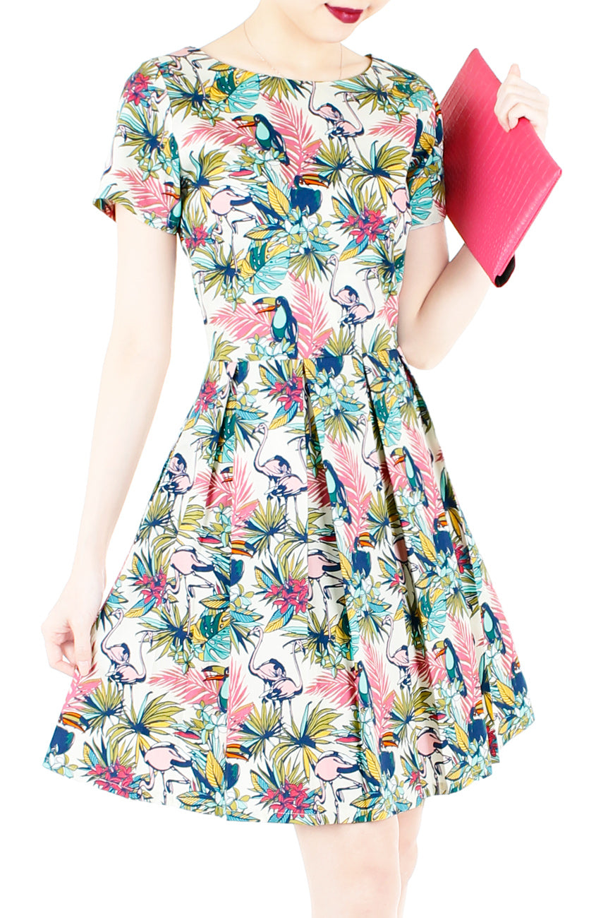 Let’s Fla-mingle Flare Dress with Short Sleeves - Ivory White