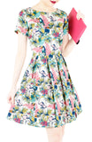 Let’s Fla-mingle Flare Dress with Short Sleeves - Ivory White
