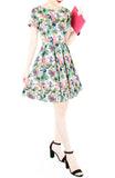 Let’s Fla-mingle Flare Dress with Short Sleeves - Ivory White