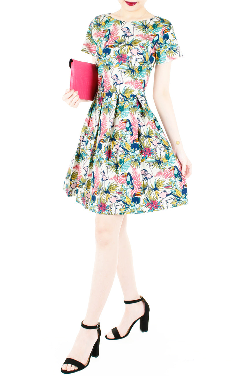 Let’s Fla-mingle Flare Dress with Short Sleeves - Ivory White