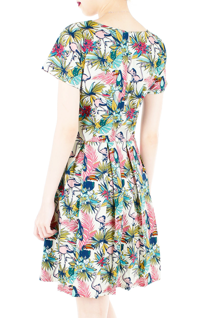 Let’s Fla-mingle Flare Dress with Short Sleeves - Ivory White