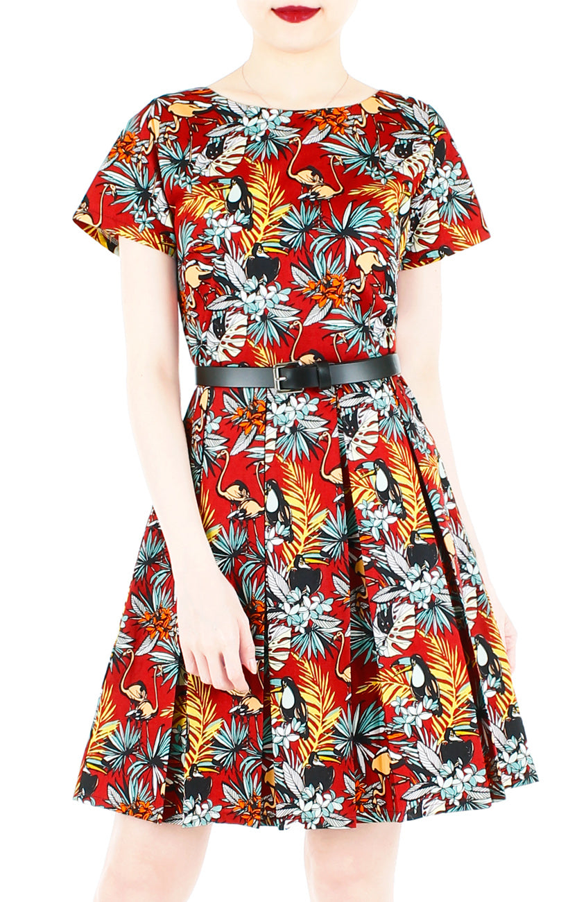 Let’s Fla-mingle Flare Dress with Short Sleeves - Ruby Red
