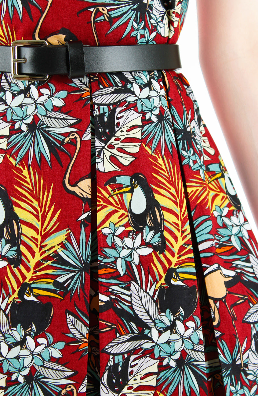 Let’s Fla-mingle Flare Dress with Short Sleeves - Ruby Red