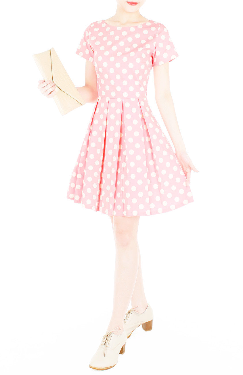 ‘Let’s Do The Polka’ Flare Dress with Sleeves - Azalea Pink
