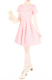 ‘Let’s Do The Polka’ Flare Dress with Sleeves - Azalea Pink