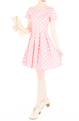 ‘Let’s Do The Polka’ Flare Dress with Sleeves - Azalea Pink