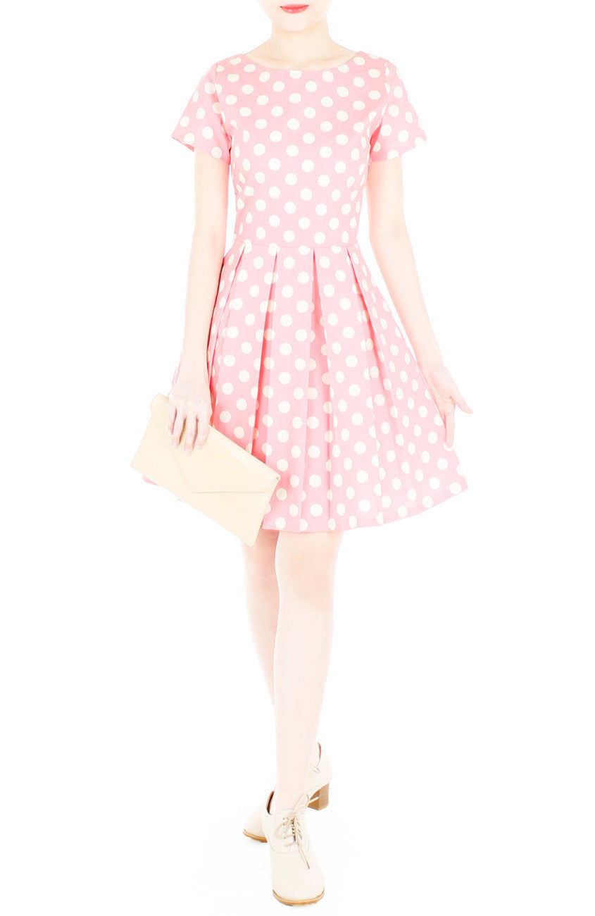 ‘Let’s Do The Polka’ Flare Dress with Sleeves - Azalea Pink