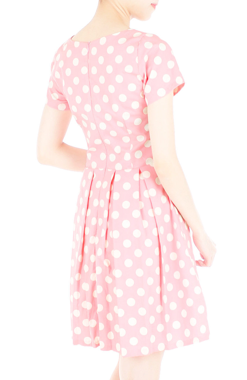 ‘Let’s Do The Polka’ Flare Dress with Sleeves - Azalea Pink