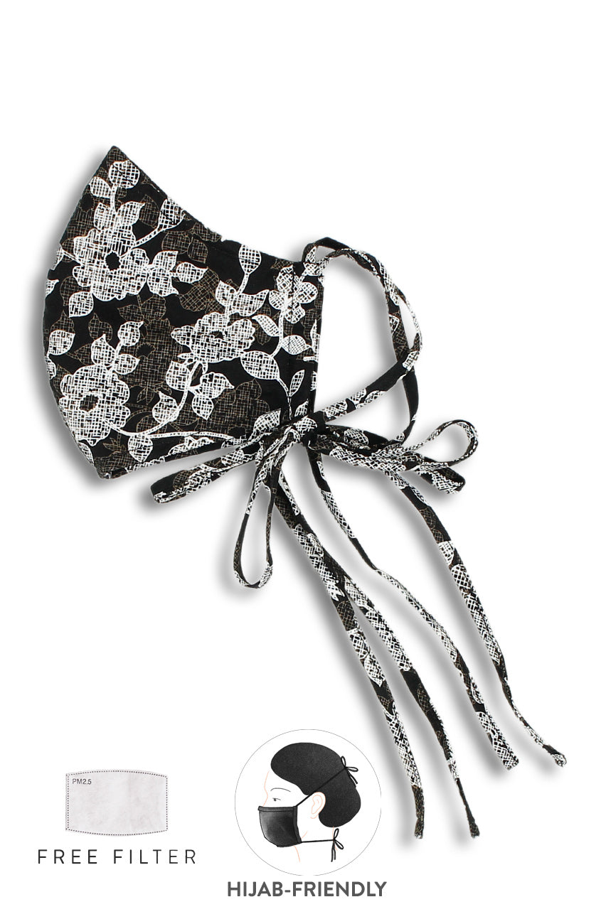 Liberty Lace Pure Cotton Face Mask with Head Ties