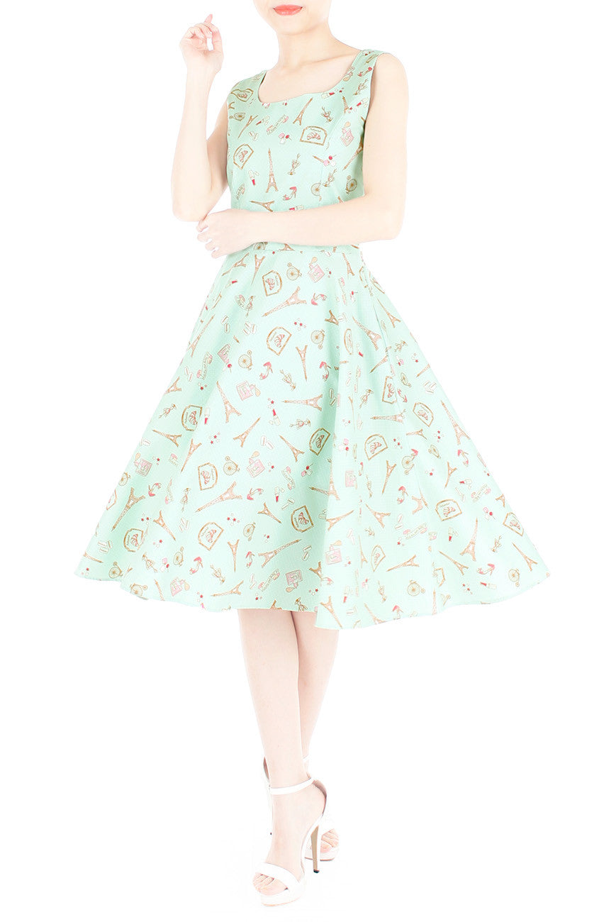 Lil’ French Patisserie Midi Flare Dress – Pastel Mint
