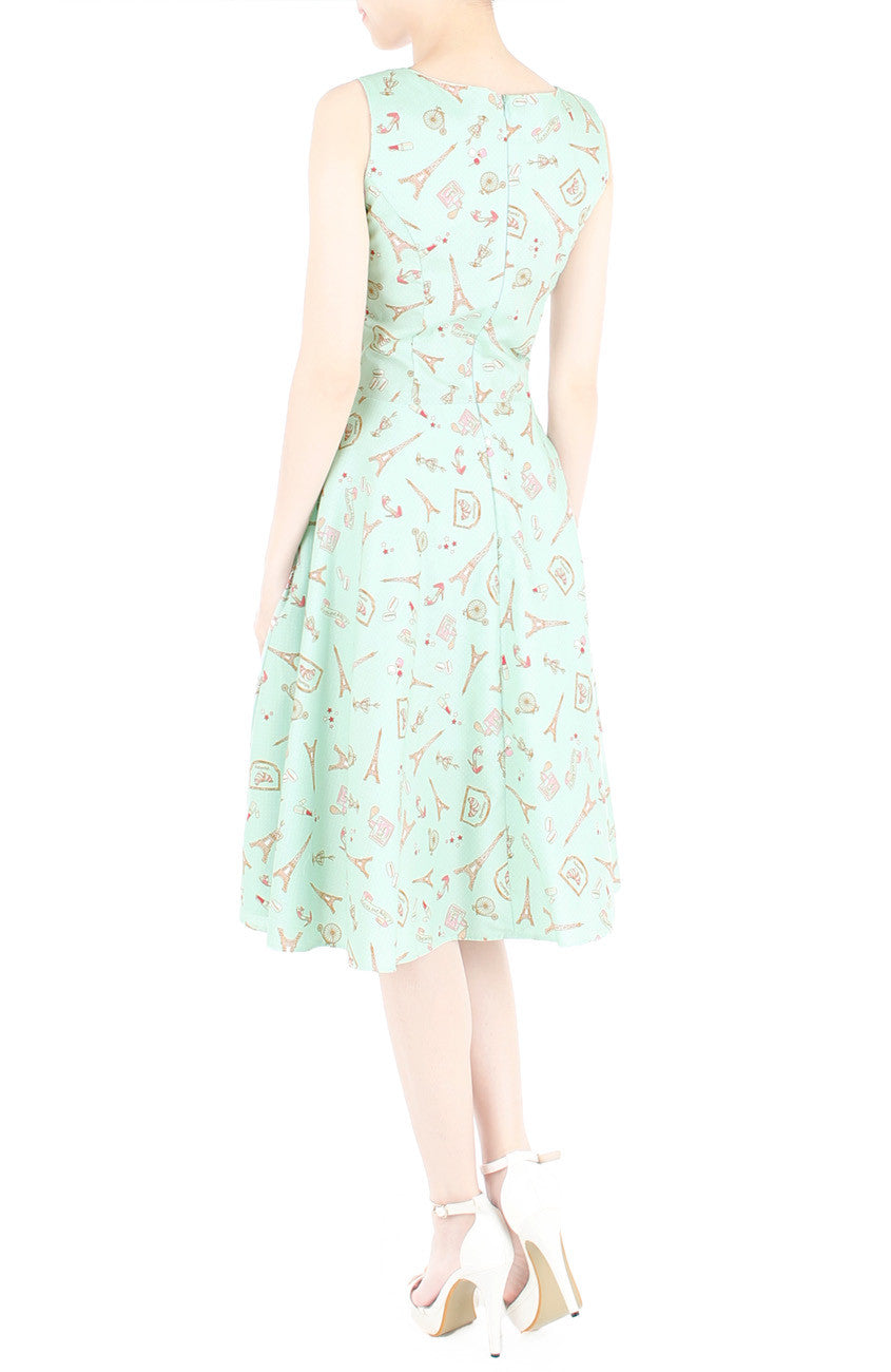 Lil’ French Patisserie Midi Flare Dress – Pastel Mint
