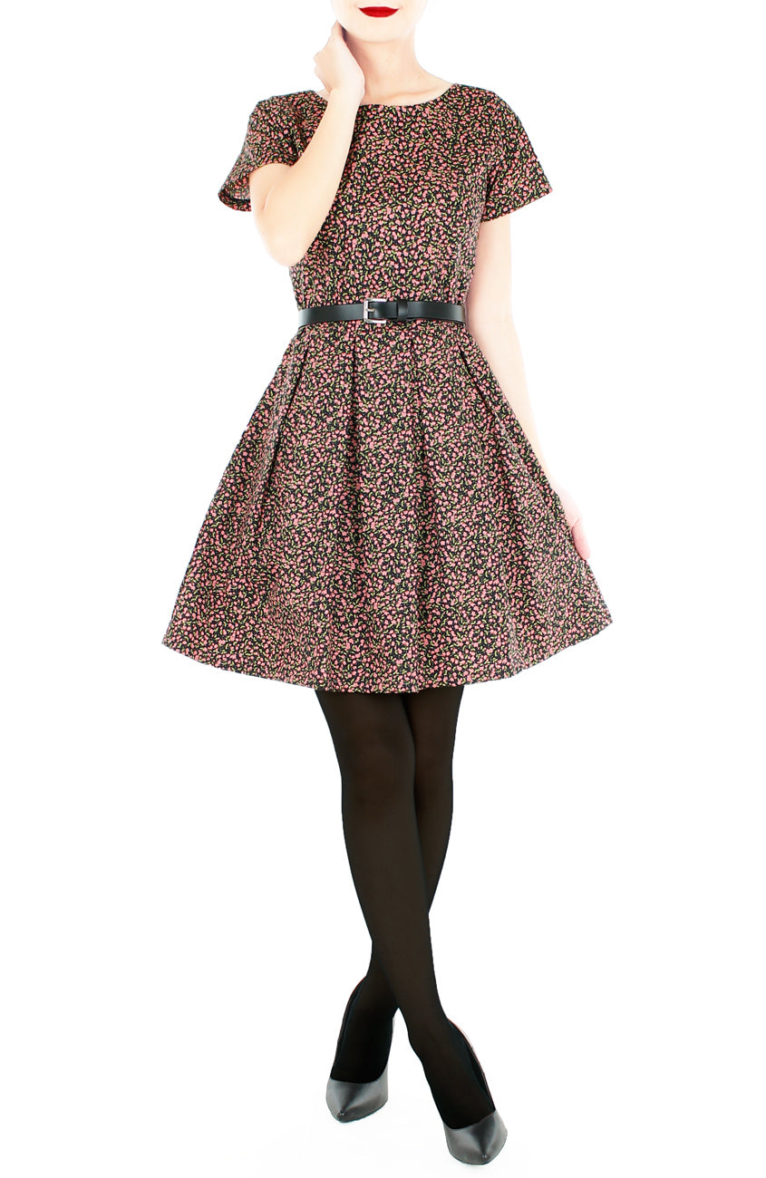 Little Sakura Blooms Flare Dress with Short Sleeves