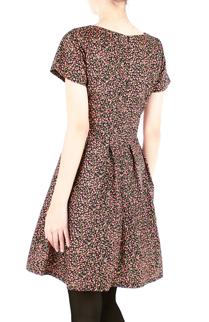 Little Sakura Blooms Flare Dress with Short Sleeves